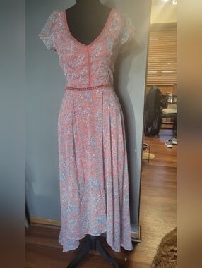 Abercrombie & Fitch Coral and Light Gray Paisley Maxi Dress